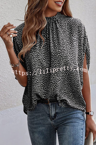 Printed Slit Dolman Sleeve Tie Shirt