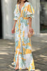 Floral Print Shirt Neck Puff Sleeve Button Maxi Dress