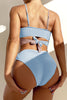 Color Block Thick Pit Strip Cross Strap High Waist Bikini