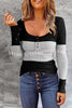 Multicolor Button Gradient Long Sleeve Stretch Top