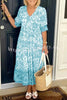 V Neck Floral Print Elastic Waist Maxi Dress