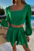 Hollow Lantern Sleeve Cropped Top + Belt Shorts