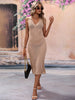 BENDITA PERFORATED KNIT COLLARED MIDI DRESS - NEUTRAL