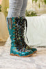 SOFFIA | ROSE EMBOSSED TEAL LEATHER TIE-ACCENT BOOT