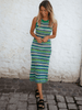 VACAYS CHEVRON KNIT MIDI DRESS - GREEN