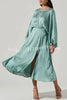 Best Wedding Guest Satin Dolman Sleeve Slit Midi Dress