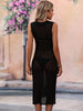 BENDITA PERFORATED KNIT COLLARED MIDI DRESS - BLACK