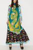 Living Drama Unique Print Contrast Ruffle Trim Bell Sleeve Loose Maxi Dress