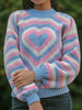 Bohemia Heart Shape Color-Block Crochet Round-Neck Sweater Tops