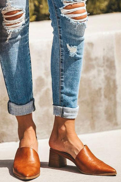 Low Heel PU Mules