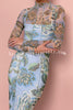 Cocktail Hour Mesh Floral Print Stretch Midi Dress (with Removable Slip)