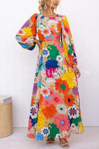 Bloom Forever Floral Print Cutout Elastic Waist Maxi Dress
