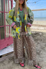 Unique Can Everywhere Patchwork Contrast Print Belted Pocketed Jacket