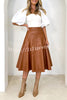 The Karina Faux Leather High Waist Swing Midi  Skirt