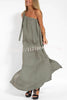 Rustic Linen Blend One Shoulder Lace Up Slit Maxi Dress