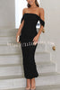 Like Venus Ruched Mesh Overlay Off Shoulder Maxi Dress