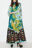 Living Drama Unique Print Contrast Ruffle Trim Bell Sleeve Loose Maxi Dress