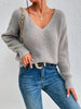 Fashion Long Sleeves V-Back Split-Joint Lace V-Neck Sweater Tops