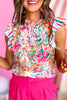 Round Neck Abstract Colorful Print Top
