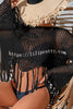Round Neck Cutout Knitted Long Sleeved Fringed Cover Up