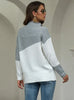 IRREGULAR SLEEVE CONTRAST COLOR PULLOVER SWEATER