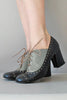 Color Block Lace Up Chunky Heel Pumps
