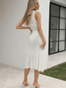 BENDITA PERFORATED KNIT COLLARED MIDI DRESS - CREAM