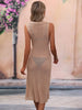 BENDITA PERFORATED KNIT COLLARED MIDI DRESS - NEUTRAL
