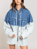 TIE-DYED COLOR BLOCK FRAYED DENIM SHACKET - BLUE