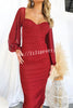 Iconic Crush Ruched Long Balloon Sleeve Mesh Overlay Midi Dress