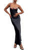 Darlin' Satin Rosette Embroidered Sweetheart Neckline Midi Dress