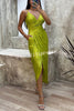 Party Seeker Sequin Pocketed Drape Slit Midi Dress