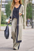Contrasting Color Sleeveless Vest Long Sleeve Cardigan Jacket Long Pants Three Piece Set