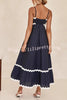 Bayside Beauty Wave Trim Patchwork Back Smocked Suspender Maxi Dress