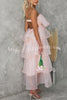My Darling Dear Chiffon Off Shoulder Back Elastic Tiered Maxi Dress