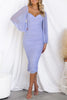 Iconic Crush Ruched Long Balloon Sleeve Mesh Overlay Midi Dress