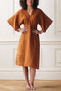 V Neck Slit Bat Sleeve Midi Dress
