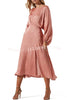 Best Wedding Guest Satin Dolman Sleeve Slit Midi Dress