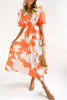 V Neck Multi Print Stretch Waist Hidden Zip Maxi Dress