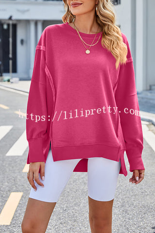 Beaully Side Slit Pullover Long Sleeve Sweatshirt