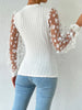 Fashion Long Sleeves Floral Printed See-Through Applique Round-Neck Blouses&Shirts Tops