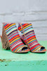 Colorful Striped Fringe Zipper Peep Toe Heels