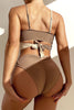 Color Block Thick Pit Strip Cross Strap High Waist Bikini