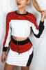 Color Block Long Sleeve Zipper Skirts Set