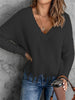 Fashion V-neck Solid Color Tassel Hole Knitted Sweater