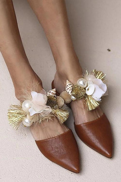 Pearl Floral Pointed Toe Flat
