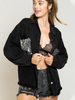 BUST SEQUIN POCKET FRAYED DENIM SHACKET - BLACK