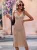 BENDITA PERFORATED KNIT COLLARED MIDI DRESS - NEUTRAL