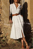 Check Print Belt Button Pocket Long Sleeve Midi Dress