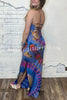 Tuscan Vibes Tie-dye Print Back Lace-up Slit Stretch Maxi Dress